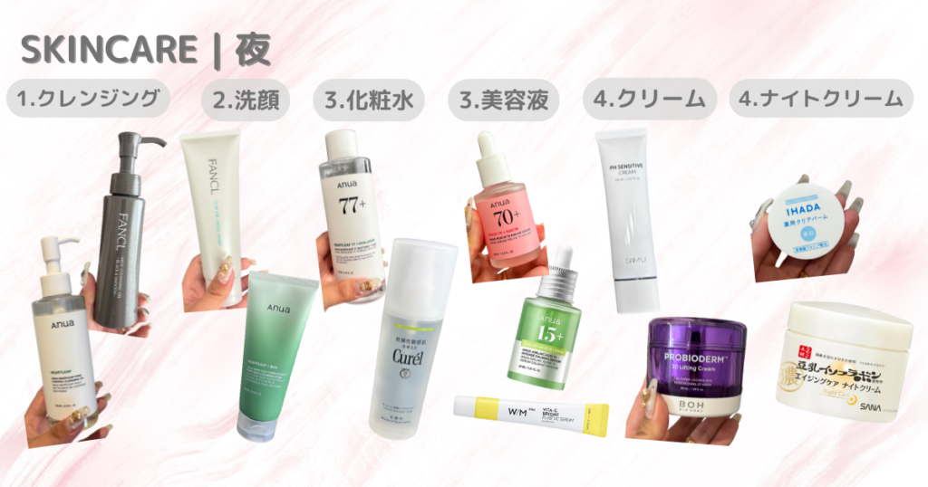 乾燥肌向けプチプラアイテムのスキンケアルーティン｜夜のスキンケア