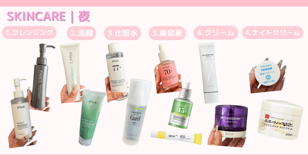 乾燥肌向けプチプラアイテムのスキンケアルーティン｜夜のスキンケア