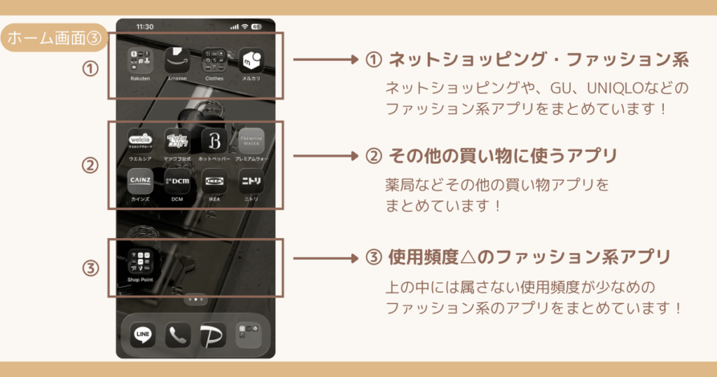 30代主婦の実用性×おしゃれ風ホーム画面｜ホーム画面②③