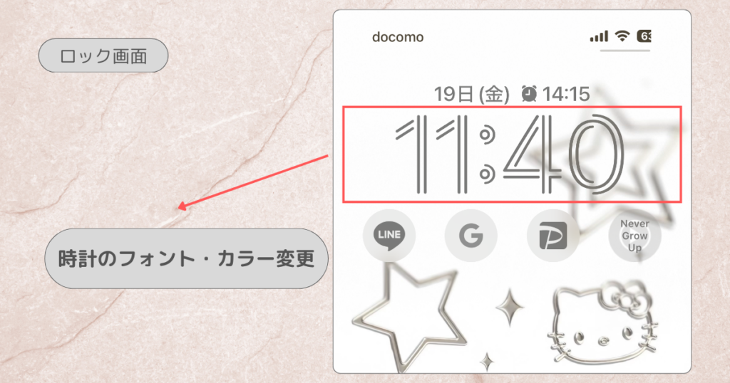 30代主婦の実用性×おしゃれ風ホーム画面|ロック画面の時刻