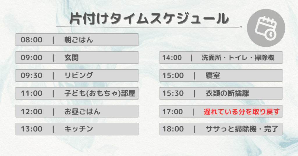 1日で終わる家の片付けタイムスケジュール